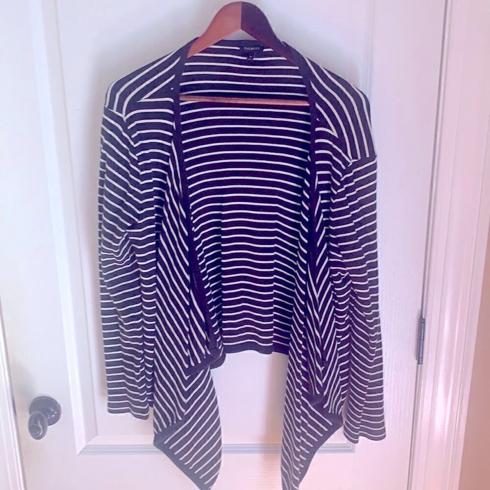 Talbots black white striped cardigan sweater